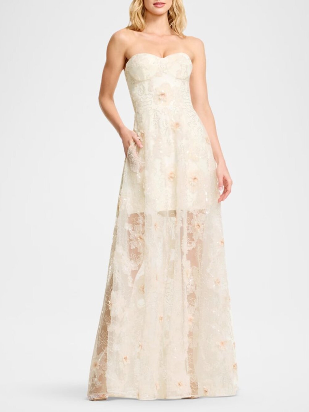 Dress the Population Black Label Connor Gown White Multi XS NWT bridal rehearsal